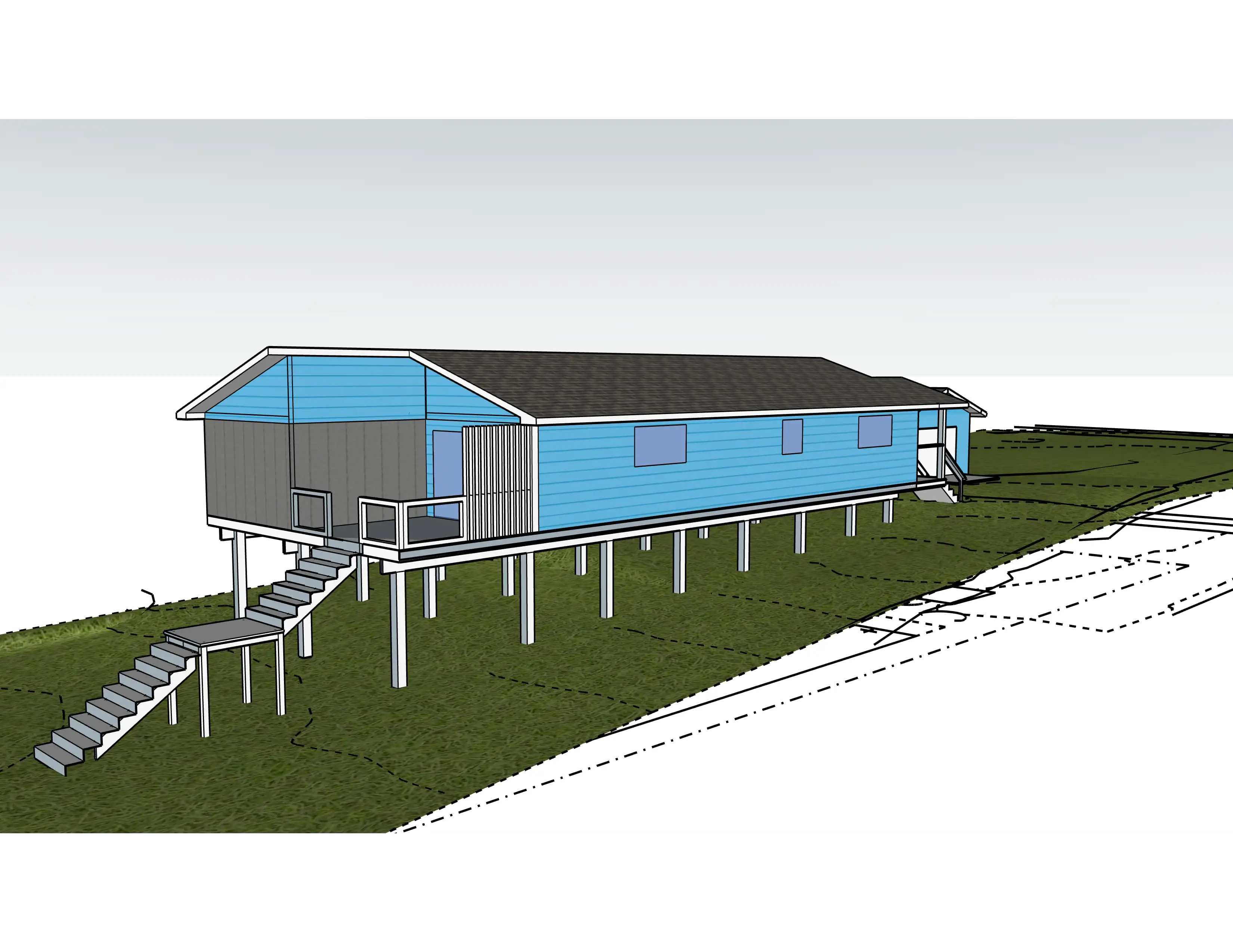 Existing Layout in 3D - Early 3D model capturing the starting point and constraints.