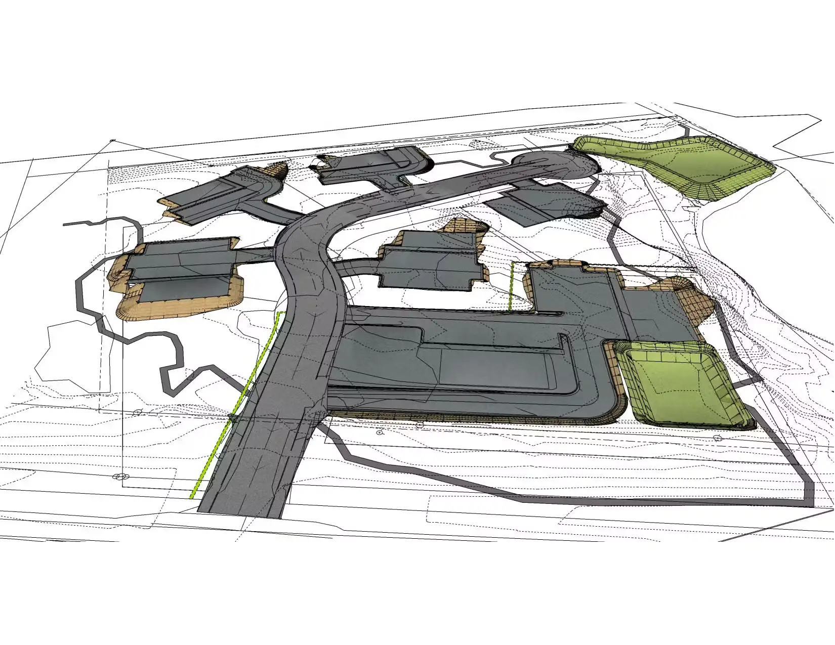 3D rendering of the civil engineering plan for a planned multifamily dwelling complex