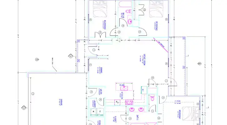 Floor Plan showing 3 bedroom, 2 bath home with master suite, and great room, includes attached garage